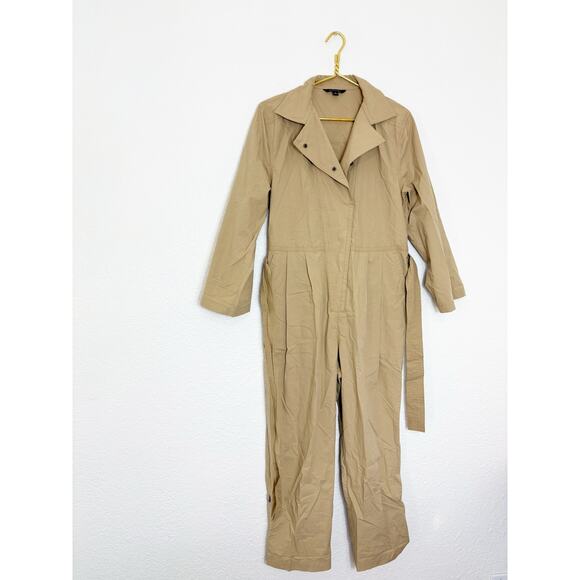 Banana Republic Poplin Jumpsuit Size Small Utility Tan Flightsuit Oversized Chic - Picture 3 of 14